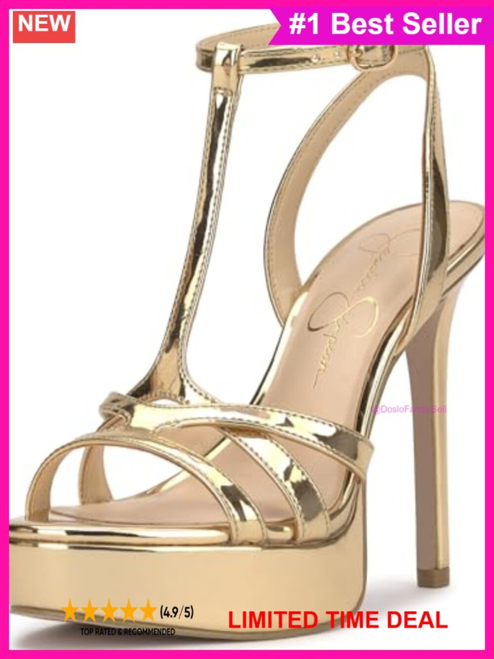 Faux Patent T-Strap Platform Sandals Open Toe Stiletto Heels - Picture 1 of 6